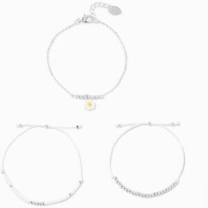 Icing Silver Daisy Chainlink & Beaded Bracelets (3 Pack)
